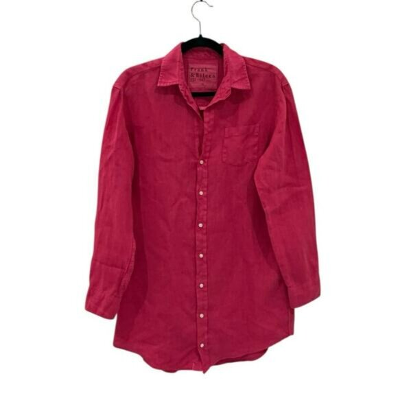 Frank & Eileen Mary Classic Shirtdress Washed Linen Hot Pink Size XS - Picture 6 of 14